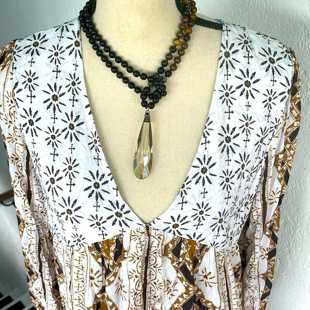 Free People‎ NWOT Down by The Bay Tunic Boho Long Sleeve Deep V neck Medium